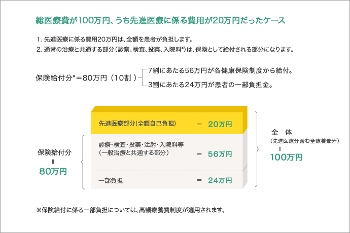 総医療費が100万円、うち先進医療に係る費用が20万円だったケース